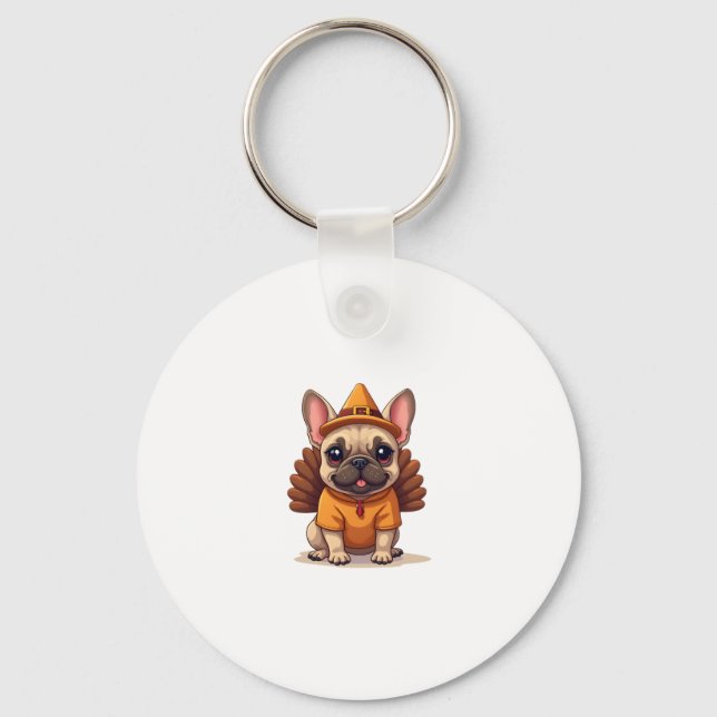 Cute Dog Frenchie Thanksgiving Kids Teen Girl Boy  Key Ring (Front)