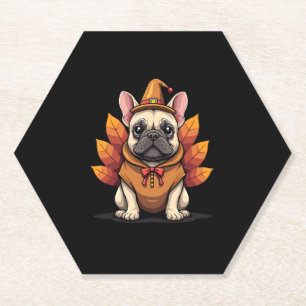 Cute Dog Frenchie Thanksgiving Kids Teen Girl Boy  Paper Coaster