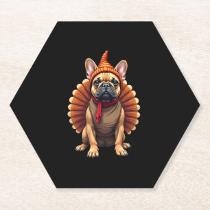 Cute Dog Frenchie Thanksgiving Kids Teen Girl Boy  Paper Coaster