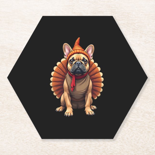 Cute Dog Frenchie Thanksgiving Kids Teen Girl Boy  Paper Coaster (Front)