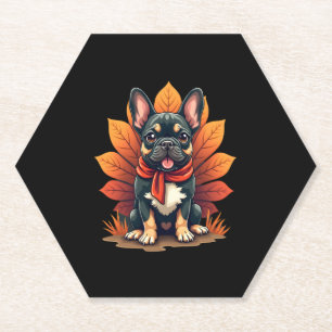 Cute Dog Frenchie Thanksgiving Kids Teen Girl Boy  Paper Coaster
