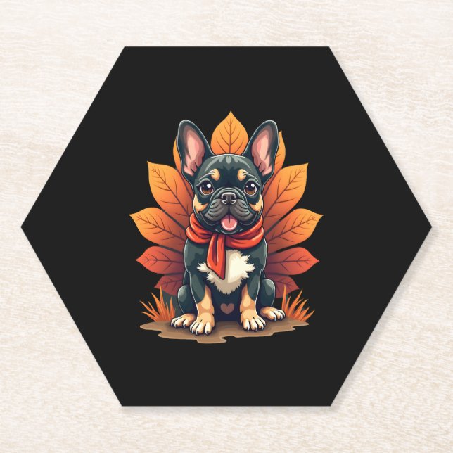 Cute Dog Frenchie Thanksgiving Kids Teen Girl Boy  Paper Coaster (Front)