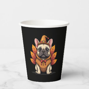 Cute Dog Frenchie Thanksgiving Kids Teen Girl Boy Paper Cups