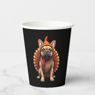 Cute Dog Frenchie Thanksgiving Kids Teen Girl Boy Paper Cups