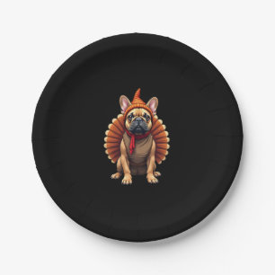 Cute Dog Frenchie Thanksgiving Kids Teen Girl Boy Paper Plate