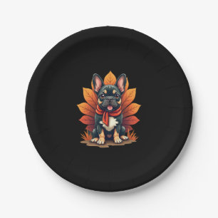 Cute Dog Frenchie Thanksgiving Kids Teen Girl Boy  Paper Plate
