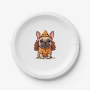 Cute Dog Frenchie Thanksgiving Kids Teen Girl Boy  Paper Plate