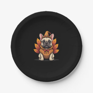 Cute Dog Frenchie Thanksgiving Kids Teen Girl Boy  Paper Plate