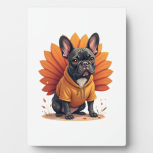 Cute Dog Frenchie Thanksgiving Kids Teen Girl Boy Plaque