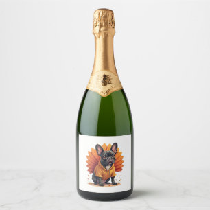 Cute Dog Frenchie Thanksgiving Kids Teen Girl Boy  Sparkling Wine Label