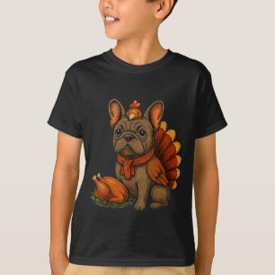 Cute Dog Frenchie Thanksgiving Kids Teen Girl Boy T-Shirt
