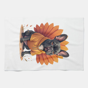 Cute Dog Frenchie Thanksgiving Kids Teen Girl Boy  Tea Towel