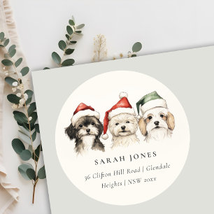 Cute Dog Furry and Bright Christmas Address Classic Round Sticker