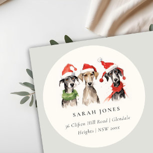 Cute Dog Furry and Bright Christmas Address Classic Round Sticker