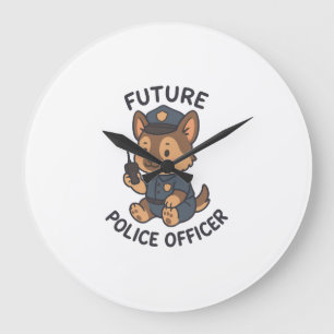 Cute Dog Future Police Officer Theme Large Clock