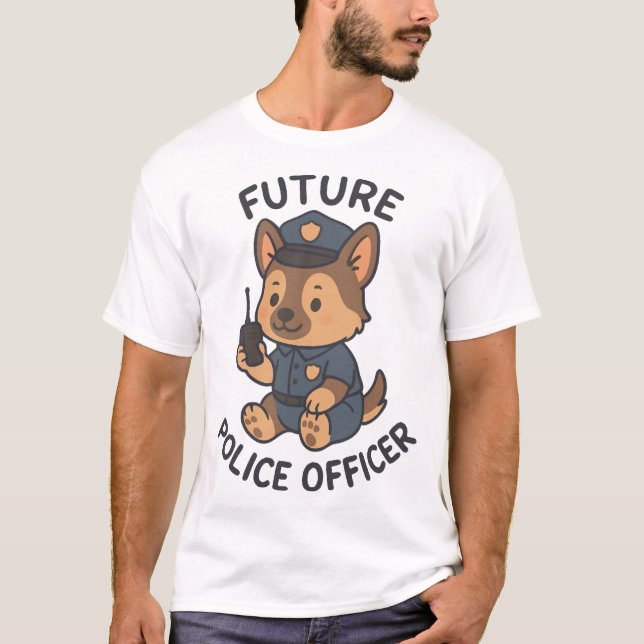 Cute Dog Future Police Officer Theme T-Shirt (Front)
