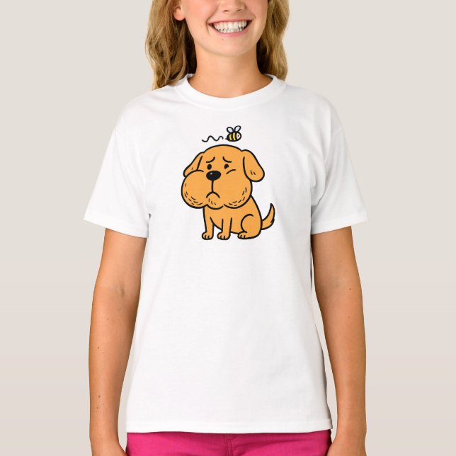 Cute Dog Get Stung by Bee T-Shirt (Front)