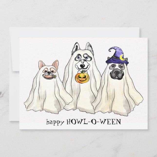 Cute Dog Ghosts Funny Animal Happy Halloween Holiday Card (Front)