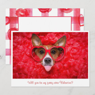 Cute Dog Glasses Red Watercolor Photo Valentine Card