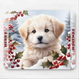 Cute Dog Golden Retriever Puppy Christmas Name Mouse Pad