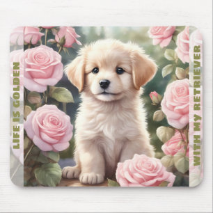 Cute Dog Golden Retriever Puppy Custom Name Mouse Pad