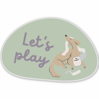 Cute, dog, green background "let's play!" sticker