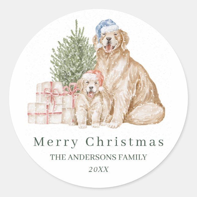 Cute dog greenery Christmas Classic Round Sticker (Front)