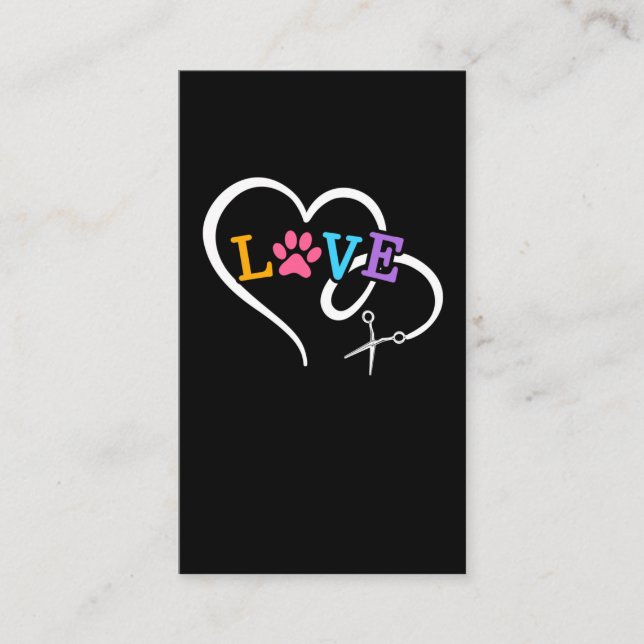 Cute Dog Groomer Animal Heart Puppy Grooming Business Card (Front)