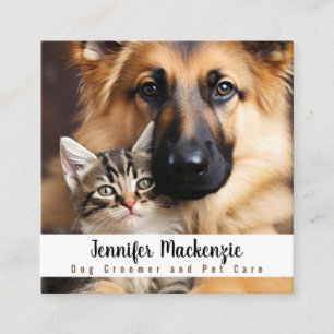 Cute Dog Groomer Grooming Service Cat Pet Care Square Business Card