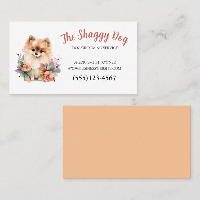 Cute Dog Grooming Floral Pet Service Business Card (Front/Back)
