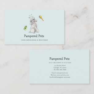 Cute Dog grooming Pet boutique Blue Business Card