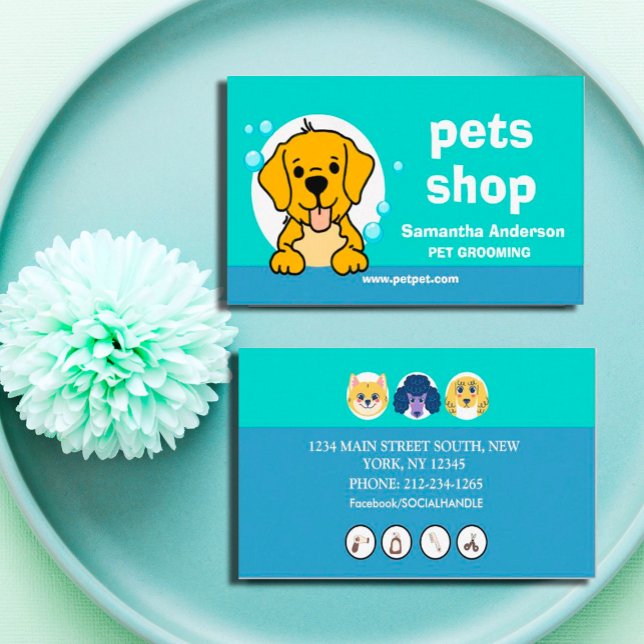 Cute Dog Grooming Turquoise Business Card (Creator Uploaded)