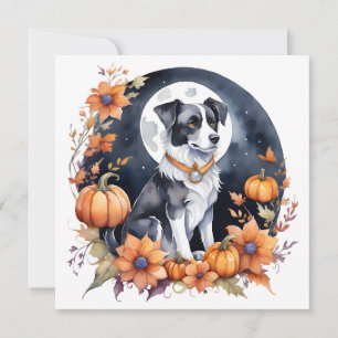 Cute Dog Halloween Floral Moon Canine Lover Invitation