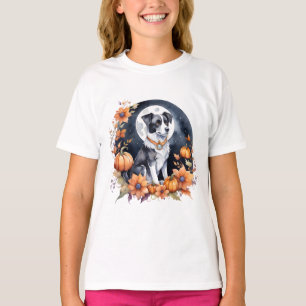 Cute Dog Halloween Floral Moon Canine Lover T-Shirt