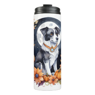 Cute Dog Halloween Floral Moon Canine Lover Thermal Tumbler