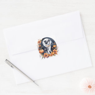 Cute Dog Halloween Floral Moon - Spooky Canine Square Sticker