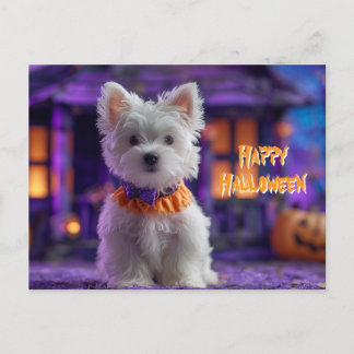 Cute Dog Happy Halloween Haunted House Postcard