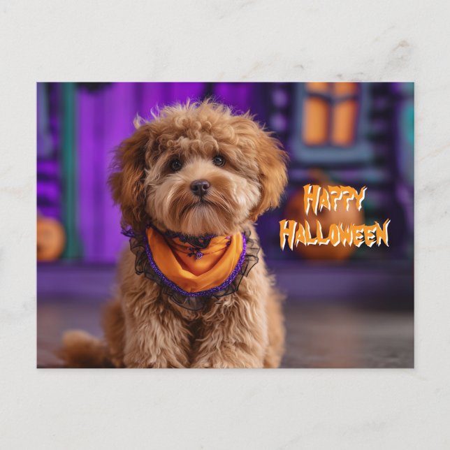 Cute Dog Happy Halloween Haunted House Postcard (Front)