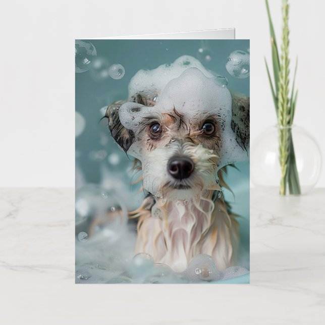 Cute dog having a bubble path foil greeting card (Front)