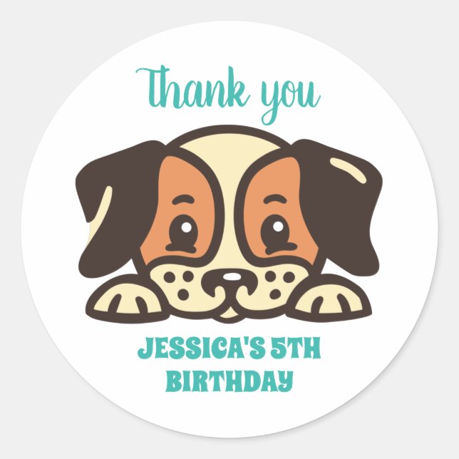 Cute Dog Head Puppy Cartoon Kids Birthday Party Classic Round Sticker (Front)