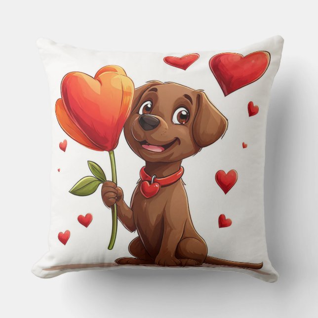 🐶 Cute Dog Hearts Throw Pillow Valentine Gift ✨ (Front)
