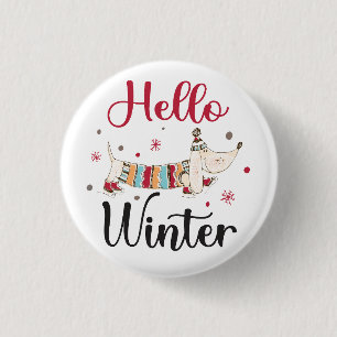 Cute Dog Hello Winter 3 Cm Round Badge