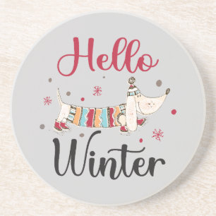 Cute Dog Hello Winter Coaster