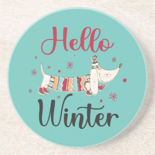 Cute Dog Hello Winter Coaster