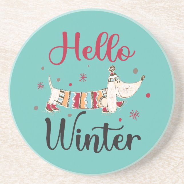 Cute Dog Hello Winter  Coaster (Front)