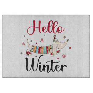 Cute Dog Hello Winter  Cutting Board