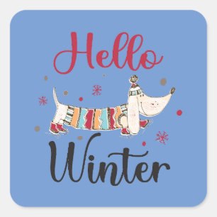 Cute Dog Hello Winter  Square Sticker
