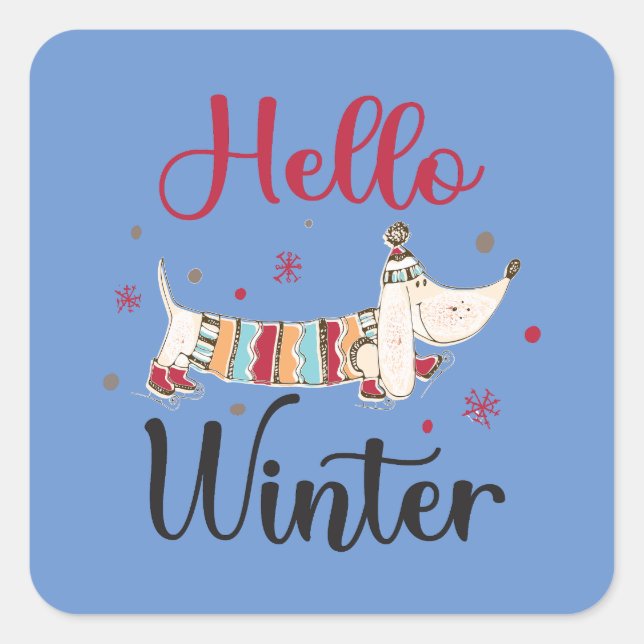 Cute Dog Hello Winter  Square Sticker (Front)