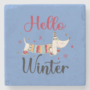 Cute Dog Hello Winter Stone Coaster