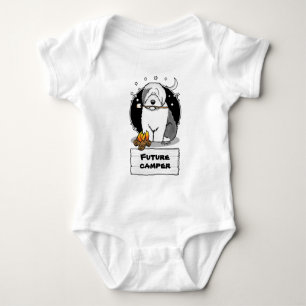 Cute Dog Hiker Camper Old English Sheepdog Grey 1 Baby Bodysuit